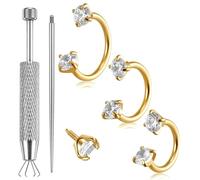 Josojoou 18G Horseshoe Nose Ring 6mm 7mm 8mm Titanium Double Gem Horse Shoe Nose Ring Hoop Flat Back Helix Cartilage Lip Piercing Jewelry with Internal Threaded Piercing Taper and Grabber Tool