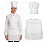 Josojoou 2Pack Chef Costume Men White Chef Apron and Hat Adjustable Bib Cooking Half Aprons Tall Chefs Hat for Cooking, Grilling, Baking