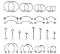 Josojoou 32PCS Lip Piercing Kit, Anti-Sensitive Medusa Piercing Jewelry, Stainless Steel Snake Bite Jewelry for Eyebrow Lip Nose Tragus Auricle Ear Cartilage Earlobe