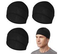 Josojoou 3Pcs Cooling Hard Hat Liner Skull Caps Breathable Mesh Helmet Liner Lightweight Sweat Wicking Cycling Running Hat for Men Women(Black)