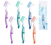 Josojoou 6Pack Denture Brushes, Multi-Layer Bristle Toothbrushes for Dentures, Double-Sided Brush Head Denture Toothbrushes, Rubber Non-Slip Handle Care False Fake Toothbrush Cleaning