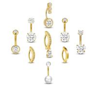 Josojoou 9PCS Gold Belly Button Rings, Anti-Sensitive Stainless Steel Dangle Belly Piercing Jewelry, Exquisite Versatile Navel Piercing Jewelry for the Beach, Festivals and Everyday Wear