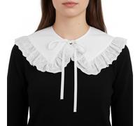 Josojoou Fake Collar Detachable Blouse, White Simple Half Shirt Blouse Top, Classic Elegant False Skirt Lapel Collars for Women Girls(White,Ruffled Collar)