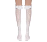 Josojoou Lace Knee High Sock,White Lace Sock Women Over Knee High Stocking | Fishnet Heart Hollow Out, Mesh, Sexy White Thigh Highs Sock, with Faux Pearls, for Women Girl