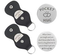 Josojoou Pocket Hug Token - Long Distance Gift for Friends, Couples, Family - 2PCs Stainless Steel Keepsake with Leather Keychain, Missing You Comfort Token