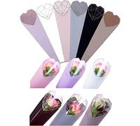JOSON 24Pcs/6 color flower packaging bag single rose flower bag waterproof material simple diamond heart shape gift packaging