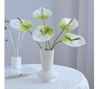 JOSON 6 PCS 27" Simulation Large Artificial Anthurium Lily Flowers Permanent Flower for Home Decoration Bouquet and Green Leaf, Wedding Festival Decoration Flower Arrangement (White)