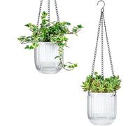 Josteve 4.5 Inch 2 Pcs Self Watering Hanging Planter Indoor Plant Pots with Drainage Holes, Outdoor Small Hanging Planters Flower Pot Basket, Visible Water Level, Plant Hanger Home Decor, Gardening