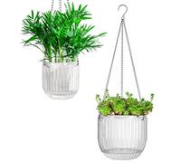 Josteve 5.3/8.2 Inch Self Watering Hanging Planter Indoor Plant Pots with Drainage Holes, Outdoor Small Hanging Planters Flower Pot Basket, Visible Water Level, Plant Hanger Home Decor, Gardening