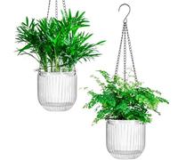 Josteve 5.3 Inch 2 Pcs Self Watering Hanging Planter Indoor Plant Pots with Drainage Holes, Outdoor Hanging Planters Flower Pot Basket, Visible Water Level, Plant Hanger Home Decor, Gardening