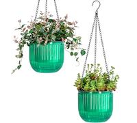 Josteve 6.5 Inch 2 Pcs Self Watering Hanging Planter Indoor Plant Pots with Drainage Holes, Outdoor Hanging Planters Flower Pot Basket, Visible Water Level, Plant Hanger Home Decor, Gardening