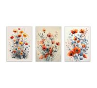 JOSUE 3 Piece Botanical Wall Art Wildflowers Canvas Bathroom Pictures And Wall Art,Yellow,blue Plant Prints Boho Artwork Decor Poster for Living Room Home-20x30cmx3 Unframed