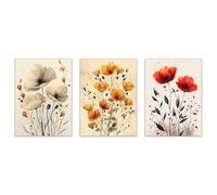 JOSUE 3PCS Bathroom Wall Art Minimalist Flowers Canvas Kitchen Wall Art,Red,white Wall Painting For Living Room Bedroom Dining Room-20x30cmx3 Unframed