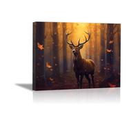 JOSUE Animal Deer Canvas Office Wall Art,Abstract butterfly forest deer Gold,black Paintings Living Room Wall Art Prints Wall Decor Gifts-20x30cm Framed