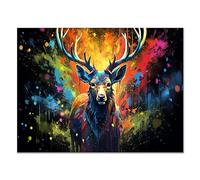 JOSUE Animal Deer Canvas Wall Art For Hallway And Stairs,Abstract colorful deer Red,yellow Pictures Photo Paintings For Living Room Bedroom Home Decorations-30x40cm Unframed