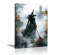 JOSUE Black,grey Halloween Canvas Wall Art Pictures, Witch Art Print Painting for Bedroom Living Room Picture Home Bedroom Decoration-50x70cm Framed