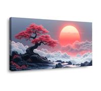 JOSUE Colourful Tree Of Life Canvas Wall Art Prints Moon Clouds Tree Abstract Pictures for Living Room Home Wall Decoration(Pink 6)-50x100cm Framed