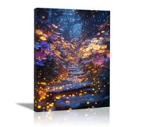 JOSUE Extra Large Wall Art Canvas Wall Pictures Living Room, Abstract Forest Painting Prints Modern Artwork for Bedroom Office Home Decoration - 30x40cm Framed(Blue)