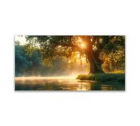 JOSUE Forest Canvas Wall Art Sunset Tree Canvas Wall Art,Gold,green Modern Decorative Contemporary For Living Room Bedroom Office-80x160cm Unframed