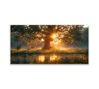 JOSUE Forest Canvas Wall Art Tree Of Life Canvas Office Wall Art,Gold,green Bathroom Decor Wall Art Prints For Bedroom Living Room-70x140cm Unframed