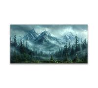 JOSUE Green,grey Large Forest Canvas Wall Art Nature Wall Art, Mountain Landscape Pictures Artwork Poster Art Decor for Living room Home Decor-80x160cm Unframed