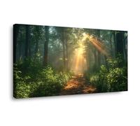 JOSUE Landscape Poster Natural Scenery Canvas Office Wall Art,Green,gold Painting Pictures For Living Room Bedroom Kitchen Home Office-60x120cm Framed