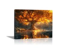 JOSUE Large Canvas Wall Art Tree Of Life River Tree Abstract Canvas Wall Art Prints,Gold,black Paintings Living Room Wall Art Prints Wall Decor Gifts-75x115cm Framed