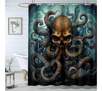 JOSUE Shower Curtain, Halloween Skeleton Octopus Shower Curtains for Bathroom,Waterproof Quick-Dry Polyester Fabric Shower Curtain with 12 Hooks - 180x180cm(72x72in)