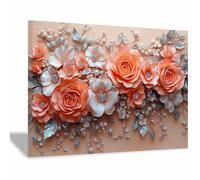 JOSUE White Silver Grey Canvas Wall Art Colorful Flowers Print for Living Room, Bedroom, Dining Room, or Home Office Modern Decor,Nature Inspired Home Decoration(Orange 13)-50x70cm Framed