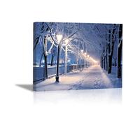 JOSUE Winter Landscape Snow Forest Abstract Canvas Wall Art, Modern sunset Gold,blue Aesthetic Vintage Poster Bedroom Room Decor For Holiday Decor -40x60cm Framed