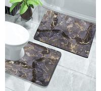 JOSVRAC Purple-gray 2 Piece Sets Non-slip Marble Bath Mat, Stone Bath Mats with Quick Water Absorption and Rubber Backing, Door Mat Gray Floor Mat, Washable Shower Mat + Toilet Contour Mat, 43 x 80 cm