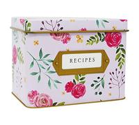 Jot & Mark Decorative Recipe Tin Box for Recipe Cards, Greeting Card Holder | Holds Hundreds of 4” x 6” Cards