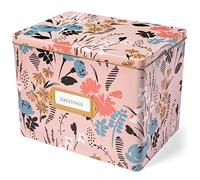 Jot & Mark Greeting Card Organizer Box Set | Decorative Recipe Tin Box, Tab Dividers, Matching Greeting Cards and Envelopes (Meadow)