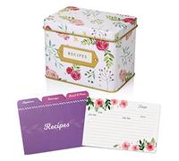 Jot & Mark Recipe Card Gift Box, 25 4x6 inch Cards, 14 Dividers, Decorative Tin Box
