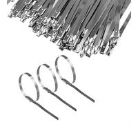 Jotekonoby 100pcs 6in 304 Stainless Steel Vent Wrapped Metal Self-Locking Awning Cable Ties