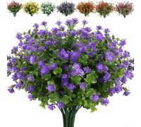 Jotekonoby 12 Pack Artificial Flowers Outdoor Decor - Realistic Faux Plants for Garden, Patio, Porch or Indoor Floral Arrangement, Durable Non-Fading Plastic(Purple)
