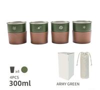 Jotekonoby 300ml stainless steel stepped cup 4-piece set forcamp cups PU leather cup holder(green 300ml)