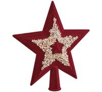 Jotekonoby 3D Glitter Christmas Tree -Topper Crown Star Red Plastic with Sparkling Finish Five-Point Design Simple to Install Festive Holiday Decoration(Red A Style)