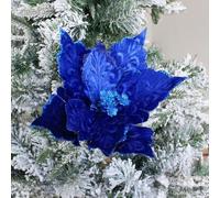 Jotekonoby 4 Pack Christmas Tree Hanging Flowers, Cloth and Plastic Decorative Ornaments for Holiday Seasonal Decor, Vibrant DIY Adjustable Fake Flower Bouquet(Blue)