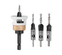 Jotekonoby Adjustable Countersink Drill Bits with Depth Stop 4pcs, Carbide Woodworking Drill Bit Set with Hex Shank for Electric Drill, 2.8x8mm 3.2x8mm 3.5x10mm 4x10mm