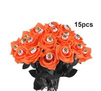 Jotekonoby Artificial Bloody Rose Eye Bouquet for Halloween Decoration, 15 Pcs Faux Roses with Realistic Eyes, 38cm Long Stems for Creepy Party Indoor Outdoor(Orange rose)