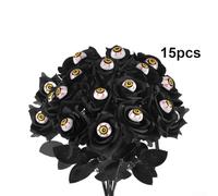 Jotekonoby Artificial Bloody Rose Eye Bouquet for Halloween Decoration, 15 Pcs Faux Roses with Realistic Eyes, 38cm Long Stems for Creepy Party Indoor Outdoor(Black rose)