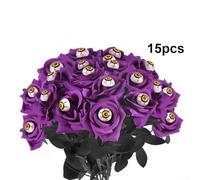 Jotekonoby Artificial Bloody Rose Eye Bouquet for Halloween Decoration, 15 Pcs Faux Roses with Realistic Eyes, 38cm Long Stems for Creepy Party Indoor Outdoor(Purple rose)