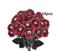 Jotekonoby Artificial Bloody Rose Eye Bouquet for Halloween Decoration, 15 Pcs Faux Roses with Realistic Eyes, 38cm Long Stems for Creepy Party Indoor Outdoor(Red rose)
