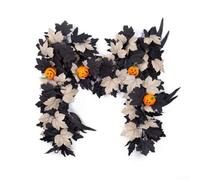 Jotekonoby Black Halloween Artificial Foliage Leaf Garland with Timer Function, 175cm Plastic Leaf Simulation for Wall Mounting and Indoor Seasonal Decorations