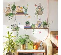 Jotekonoby Cartoon Potted Plant Wall Sticker Featuring Cats and Butterflies, PVC Vinyl Decal for Living Room or Kids Room, 30x90 cm(MS2560（30 * 90cm）)