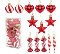 Jotekonoby Christmas Tree Decoration Set With 13 Star And Candy Ornaments, PVC Construction, For Holiday Displays On Trees, Wreaths, And Garlands(Red)