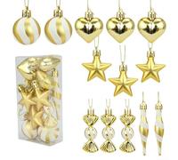 Jotekonoby Christmas Tree Decoration Set With 13 Star And Candy Ornaments, PVC Construction, For Holiday Displays On Trees, Wreaths, And Garlands(Gold)