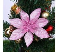 Jotekonoby Christmas Tree Hanging Decorations 10 Glitter Poinsettia Flowers For Festive Atmosphere, Poinsettia Floral Decorations(Pink)