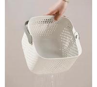 Jotekonoby Compact Bath Basket Having Hollow Drainage Holes Handle - Toiletries Storage Organizer for Bathroom Kitchen Dorm Camping - Pp Material 22.5 X 16.5 X 21 Cm - White/green/brown/beige(BEIGE)